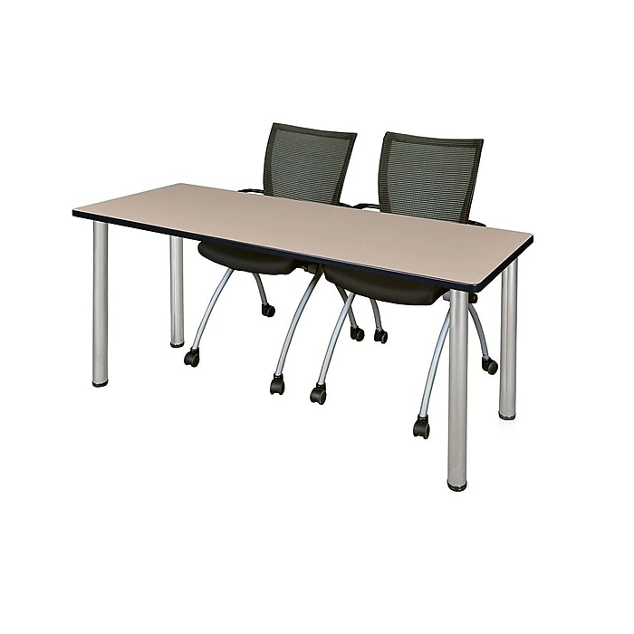 Regency 66"L X 24"W Kee Training Table- Beige/ Chrome & 2 Apprentice Chairs- Black (MT6624BEPCM09BK) 1 Regency 66"L X 24"W Kee Training Table- Beige/ Chrome & 2 Apprentice Chairs- Black (MT6624BEPCM09BK)