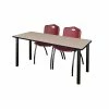 Regency 66"L X 24"W Kee Training Table- Beige/ Black & 2 'M' Stack Chairs- Burgundy (MT6624BEPBK47BY)