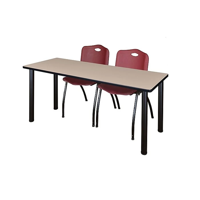 Regency 66"L X 24"W Kee Training Table- Beige/ Black & 2 'M' Stack Chairs- Burgundy (MT6624BEPBK47BY) 1 Regency 66"L X 24"W Kee Training Table- Beige/ Black & 2 'M' Stack Chairs- Burgundy (MT6624BEPBK47BY)