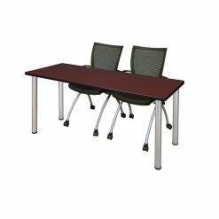 Regency 72"L X 24"W Kee Training Table- Mahogany/ Chrome & 2 Apprentice Chairs- Black (MT7224MHPCM09BK)