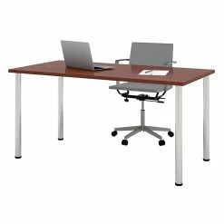 Bestar® 30"x60" Table With Round Metal Legs, Bordeaux