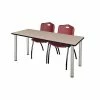 Regency 66"L X 24"W Kee Training Table- Beige/ Chrome & 2 'M' Stack Chairs- Burgundy (MT6624BEPCM47BY)
