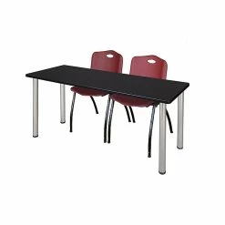 Regency 72"L X 24"W Kee Training Table- Mocha Walnut/ Chrome & 2 'M' Stack Chairs- Burgundy (MT7224MWPCM47BY)