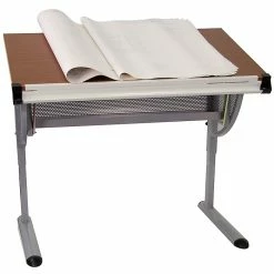Flash Furniture 45.25"W Drafting Table, Cherry/Pewter (NAN-JN-2433-GG)
