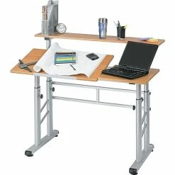 Safco® Height-adjustable Split Level Drafting Table, Medium Oak, 26" - 37 1/4"H X 47 1/4"W X 29 3/4"D