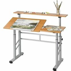 Safco® Height-adjustable Split Level Drafting Table, Medium Oak, 26" - 37 1/4"H X 47 1/4"W X 29 3/4"D -Outlet OFFICE TABLES Store unnamed file 777