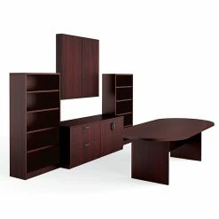 Offices To Go Superior Laminate Bundle #16, American Mahogany Laminate, 136"W/95"W X 22"L/44"L X 71"H/95"H/29.5"H