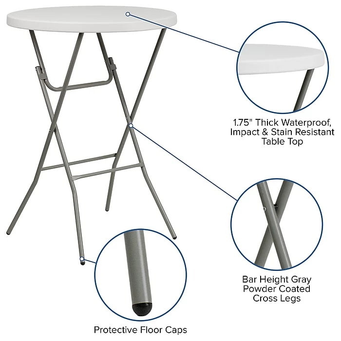 Flash Furniture 43 1/2"H X 31 1/4"L Granite Plastic Bar Height Folding Table, White 5 Flash Furniture 43 1/2"H X 31 1/4"L Granite Plastic Bar Height Folding Table, White - Image 5