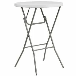 Flash Furniture 31.25" Rnd Granite Wht Plastic Bar Height Fold Table, Gray Powder Coated Cross Legs