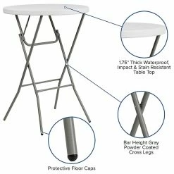 Flash Furniture 31.25" Rnd Granite Wht Plastic Bar Height Fold Table, Gray Powder Coated Cross Legs -Outlet OFFICE TABLES Store unnamed file 900