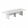 Bush Business Furniture 120W X 48D Boat Shaped Conference Table With Wood Base, Installed, White (99TB12048WHKFA)