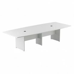 Bush Business Furniture 120W X 48D Boat Shaped Conference Table With Wood Base, Installed, White (99TB12048WHKFA)